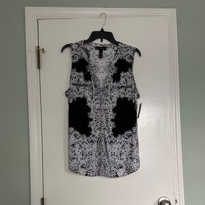 INC International Concepts Black and White Lace Blouse